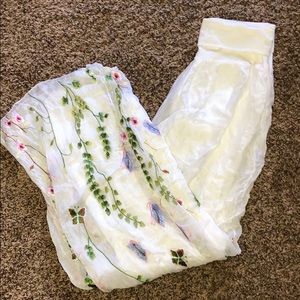 White embroidered silk pants